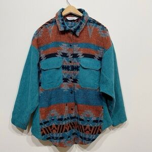 Davi & Dani Womens Aztec Shirt Jacket Shacket Size Medium Corduroy Western Boho